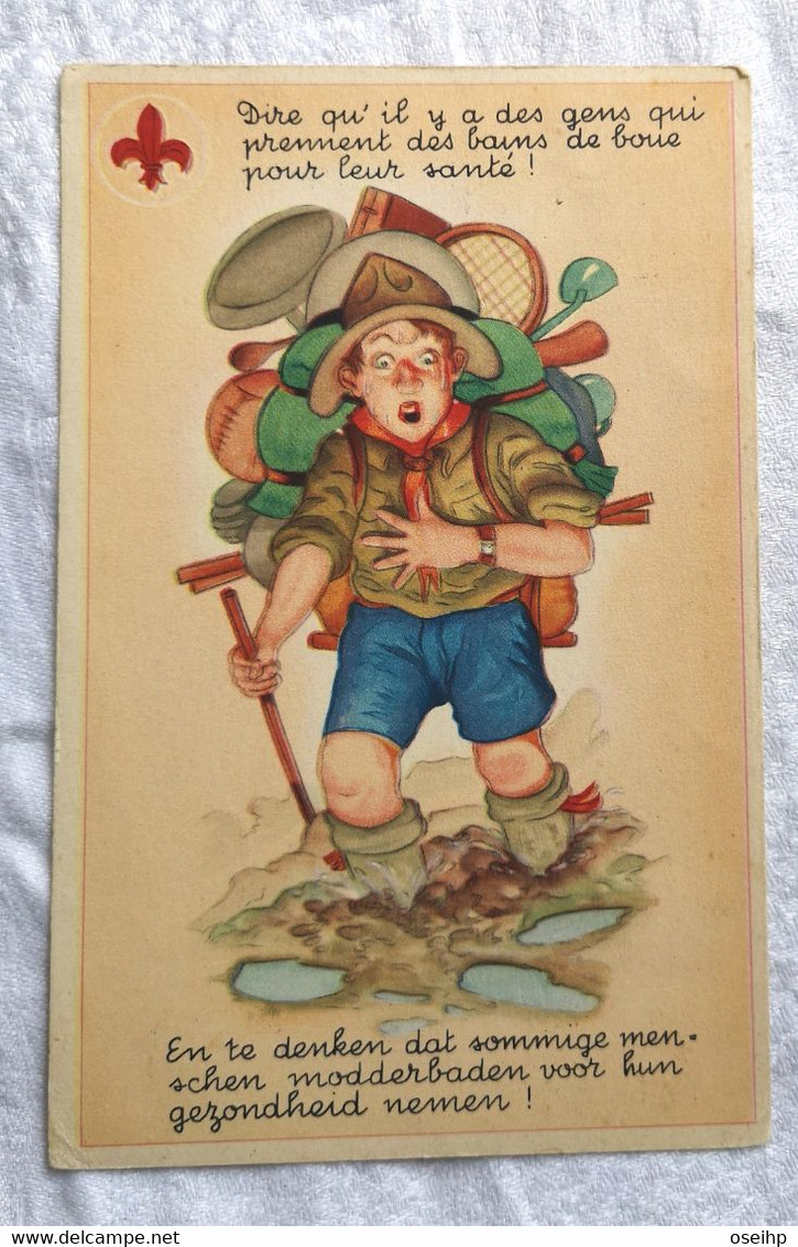 Carte CPA Illustrateur SCOUT Scoutisme Bains De Boue - Scouting