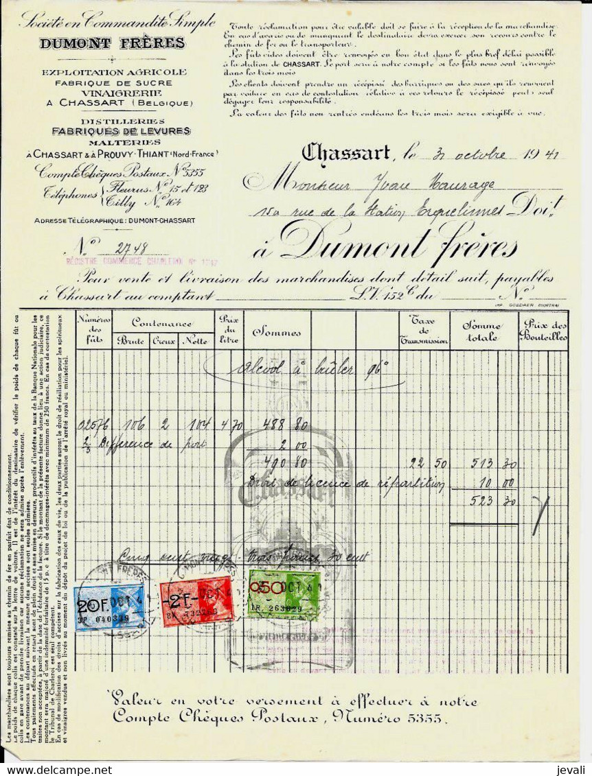 CHASSART  -  Dumont Frères  ( Fabrique De Sucre , Vinaigrerie , Distilleries , … )  1941 - Landwirtschaft