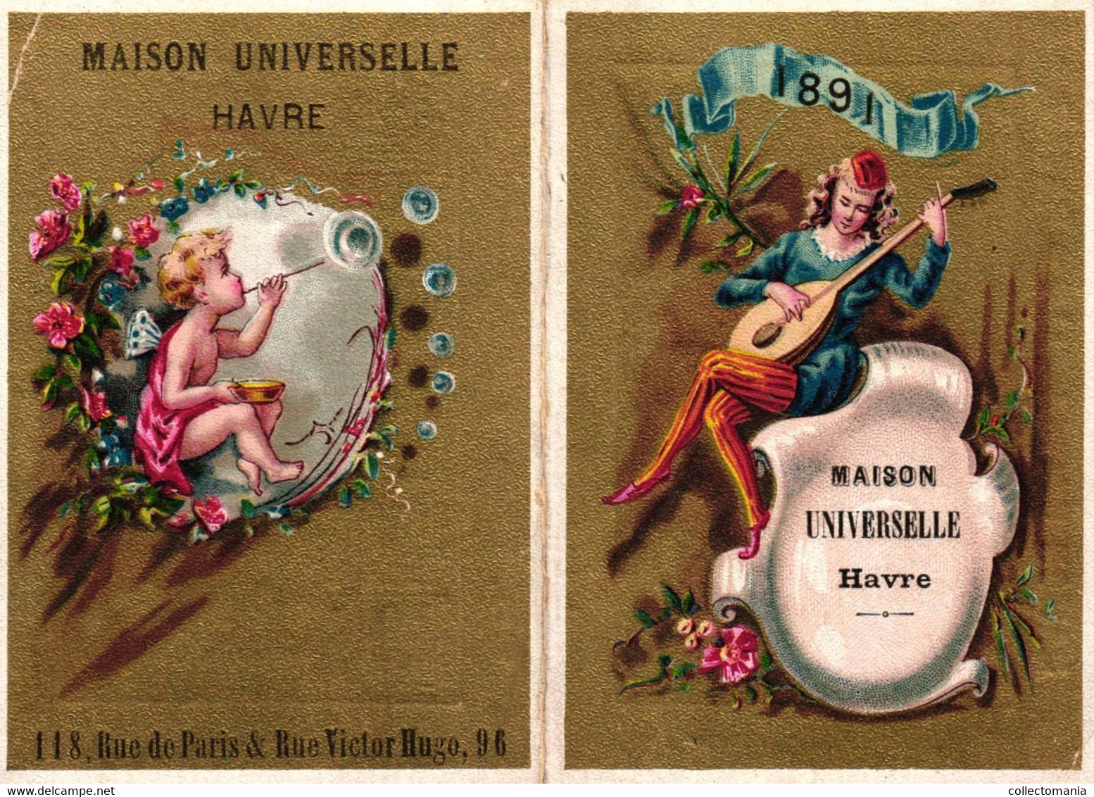 1 Calendrier 1891 Maisn Universelle Havre Rue De Paris & Rue Victor Hugo  Faire Des Bulles - Small : ...-1900