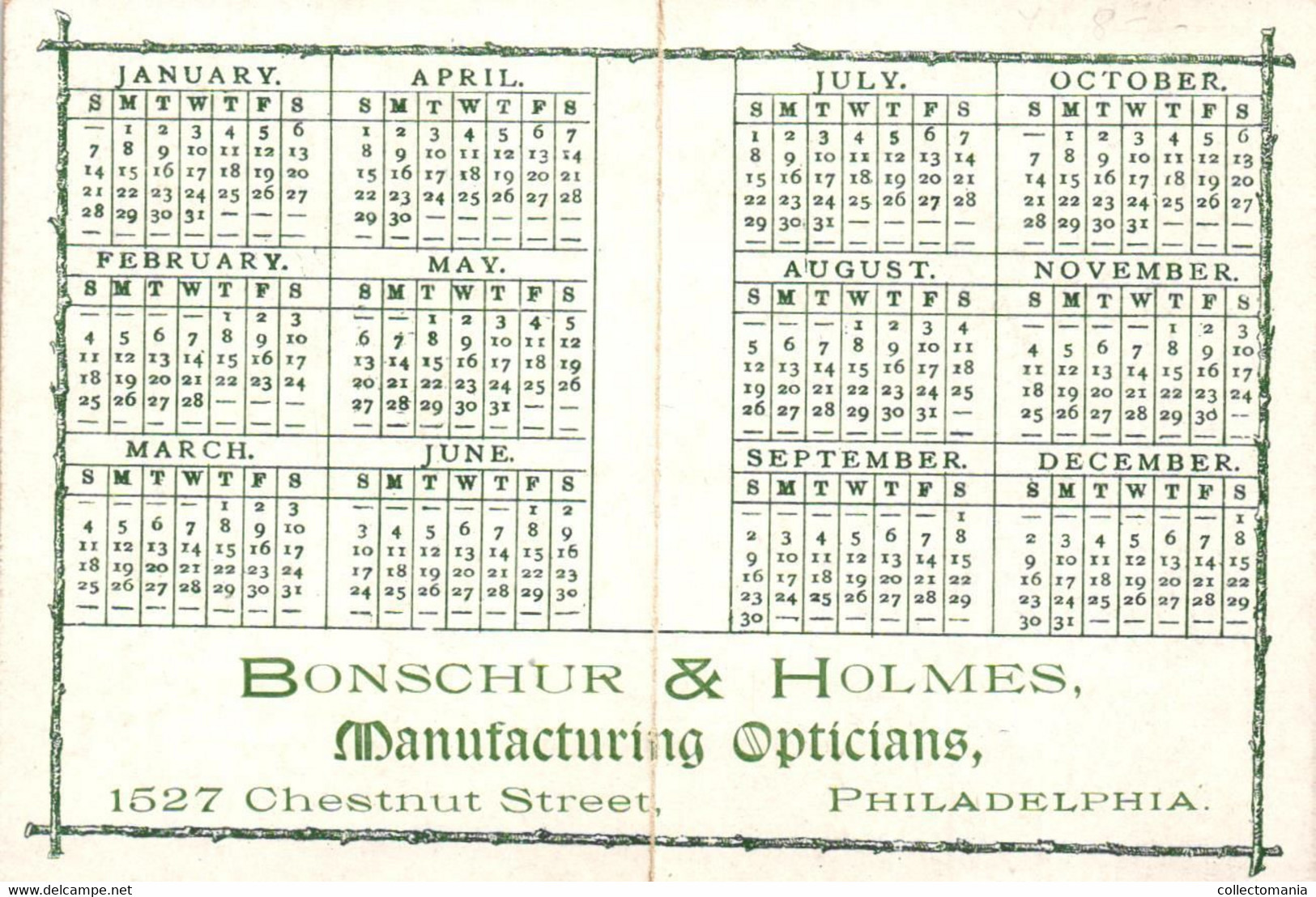 1 Calendrier 1894  Bonschur & Holms Manufacturing Opticians Chestnut Street Philadelphia  Chinese Lanterns - Tamaño Pequeño : ...-1900