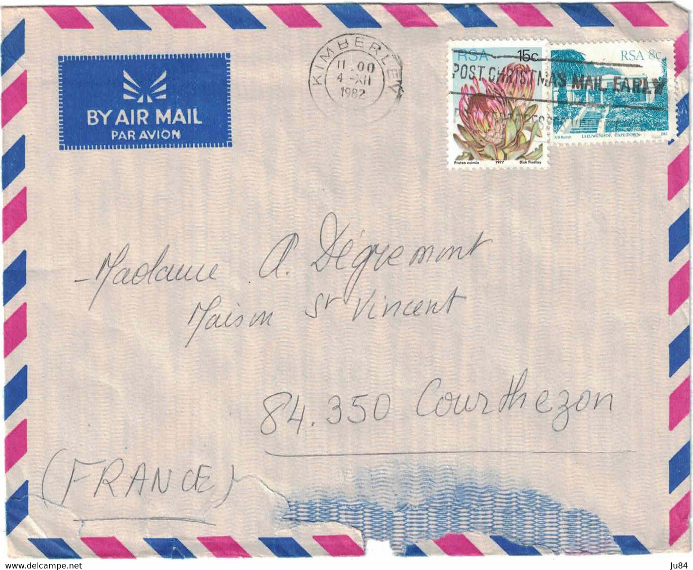 Afrique Du Sud - Kimberley - Lettre Avion Pour La France - Post Crhistmas Mail - 4 Décembre 1982 - Used Stamps