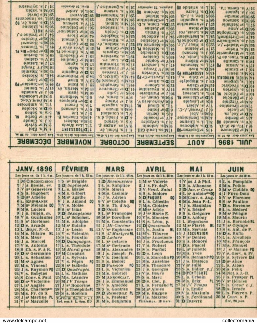 1 Calendrier 1896 Oriflamme Pétrole De Luxe Imp. Leménil Asnières - Tamaño Pequeño : ...-1900