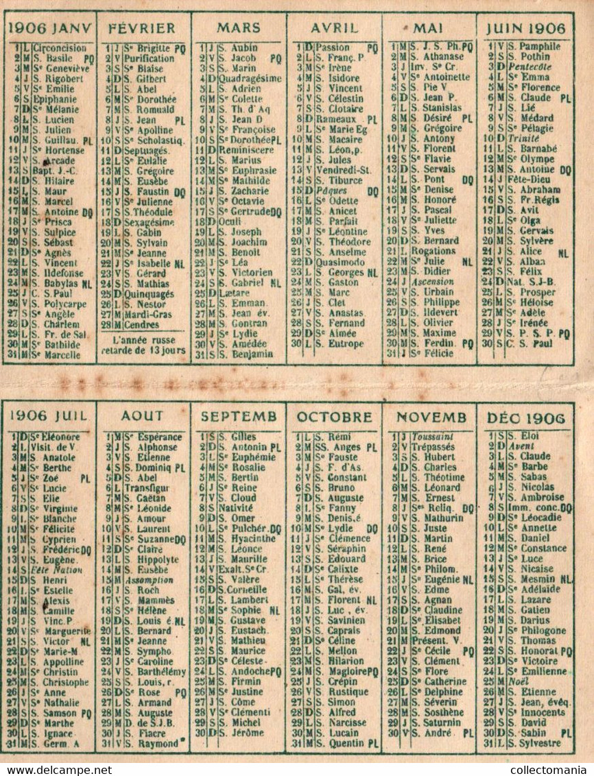 1 Calendrier 1906 Sablé Des  Flandres  BISCUITS Geslot & Voreux Lille  Lith.L.Danel - Kleinformat : 1901-20