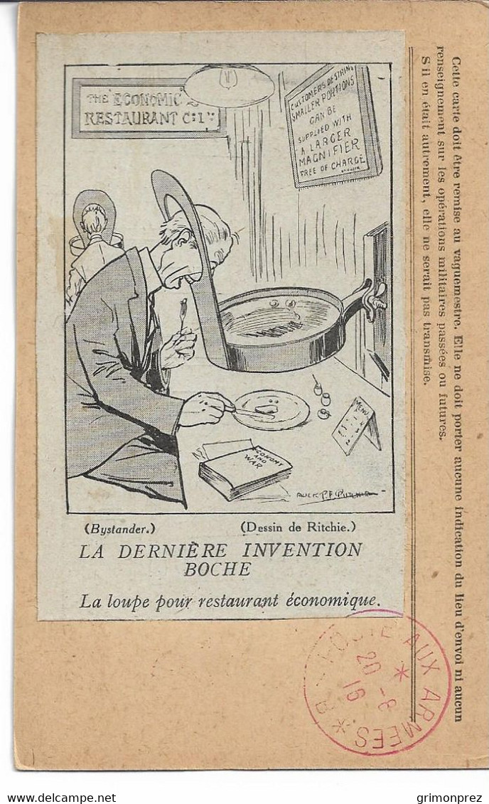 CPA Franchise Militaire Dessin De Ritchie La Dernière Invetion Boche La Loupe Pour Restaurant économique - Storia Postale