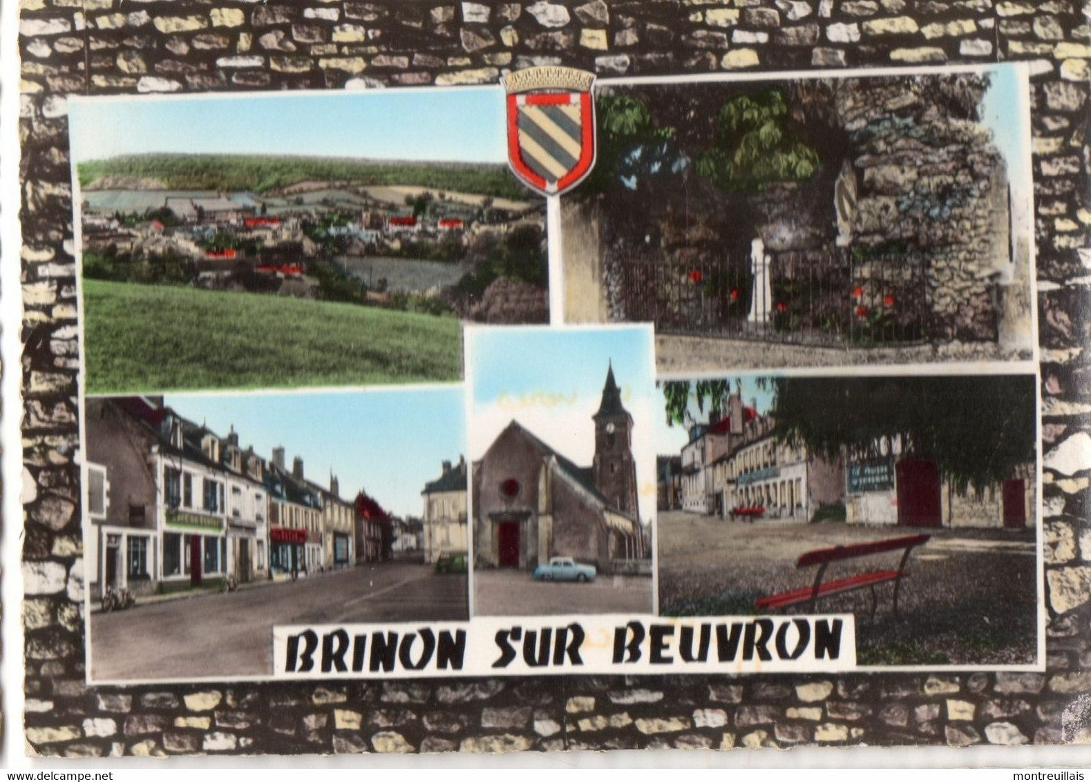 CPSM, BRINON-SUR-BEUVRON, (58), Vue Générale, La Grotte, La Place, L'église, Multivues, écrite, Timbrée - Brinon Sur Beuvron