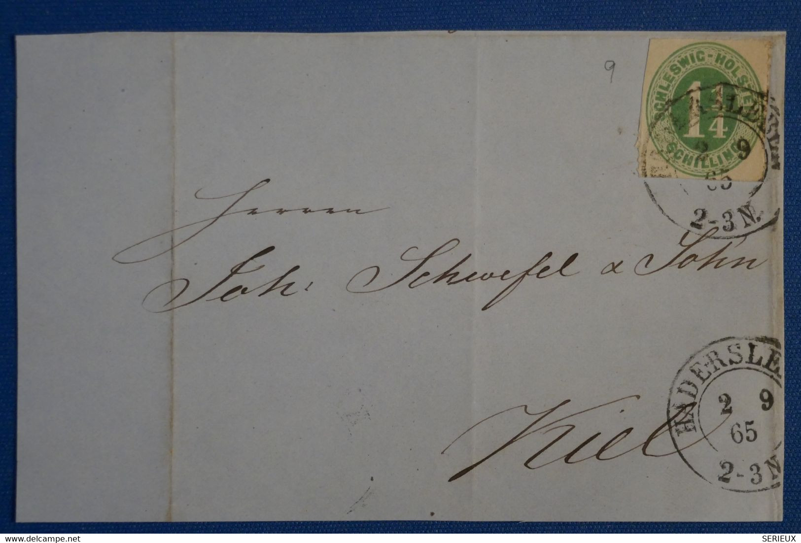 C SCHLESWIG ALLEMAGNE RARE  BELLE LETTRE DEVANT 1865 HADERSLEV POUR KIEL + AFFRANCHISSEMENT INTERESSANT - Schleswig-Holstein