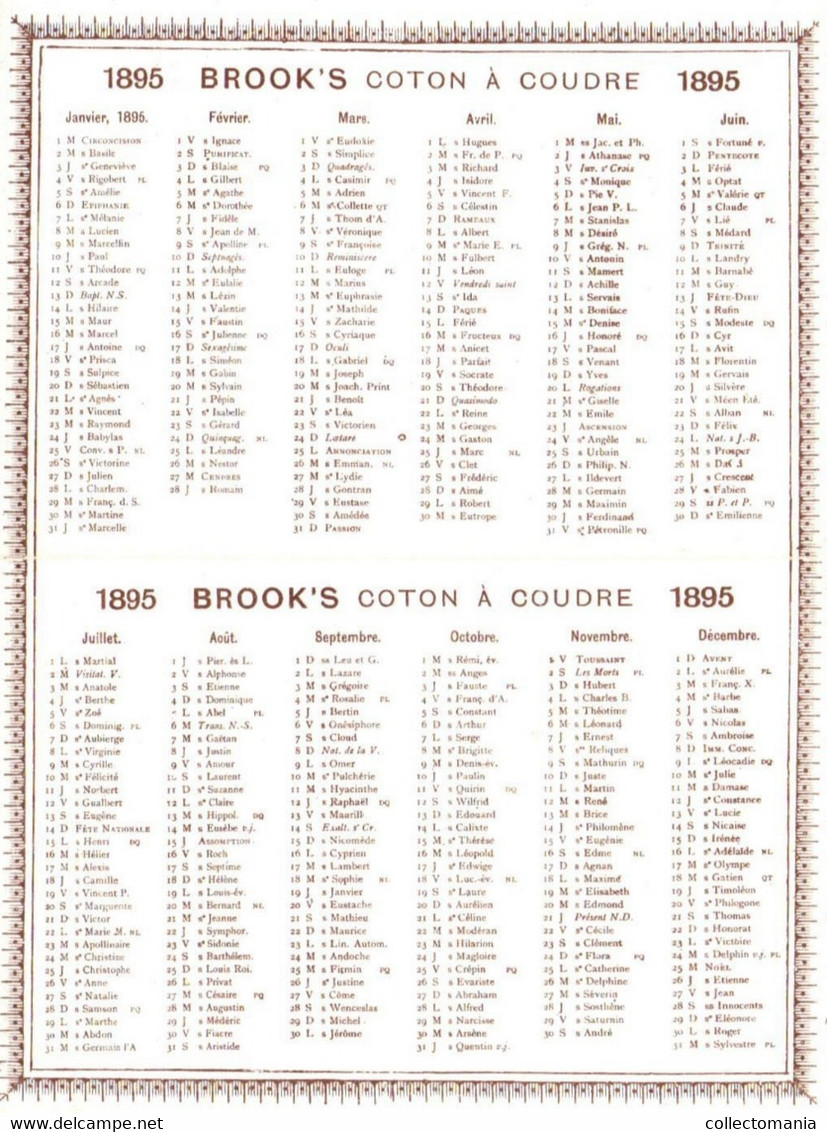 1 Calendrier 1895 BROOK's Coton à Coudre Crochet à Broder - Formato Piccolo : ...-1900