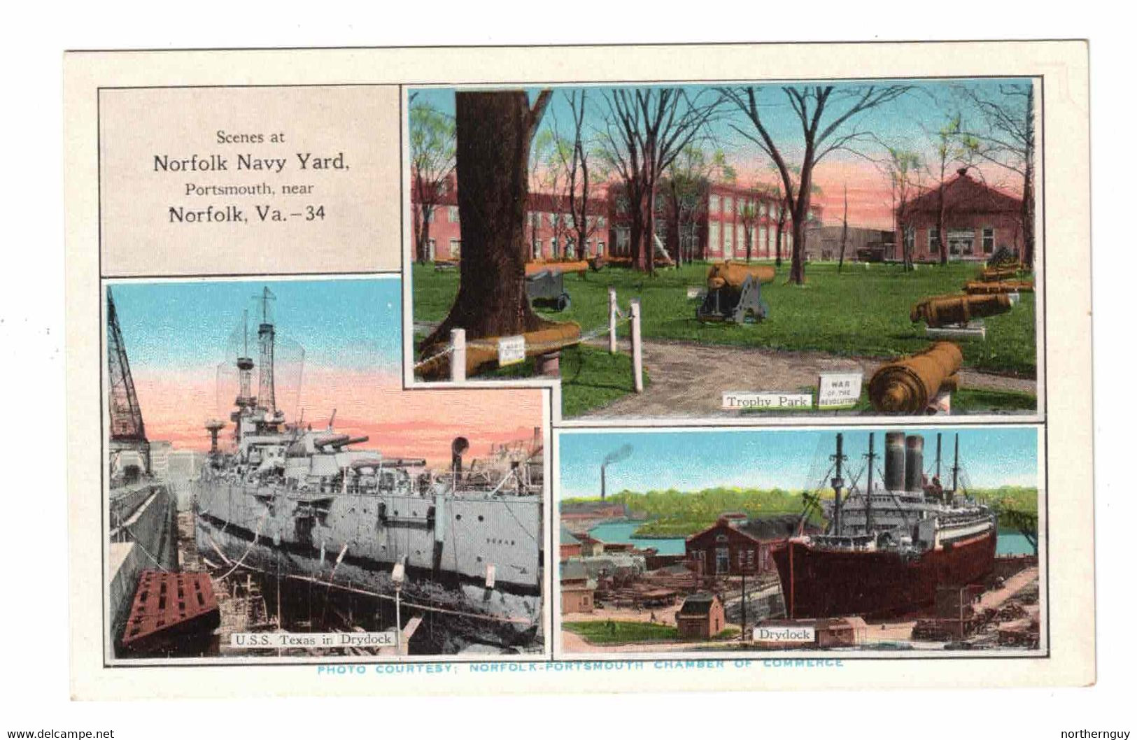 Portsmouth, Virginia, USA, Split-View "Scenes At Norfolk Navy Yard". Old White Border Postcard - Portsmouth