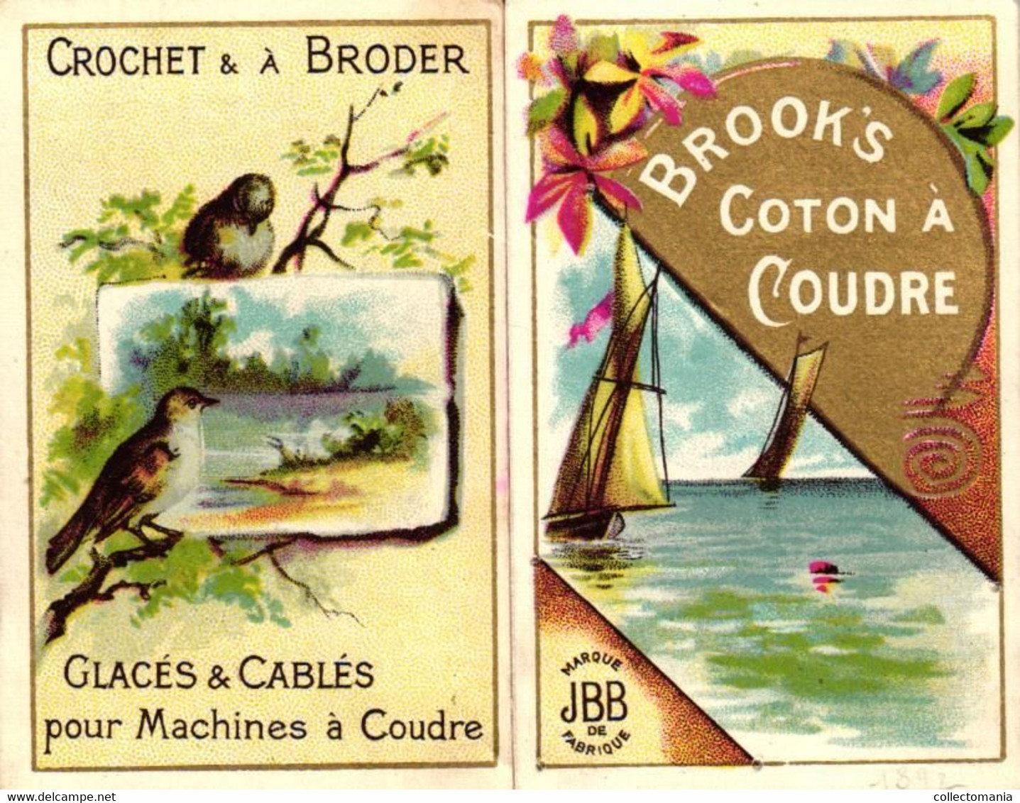 1 Calendrier 1892  BROOK's Coton à Coudre Crochet à Broder Marque JBB De Fabrique - Small : ...-1900