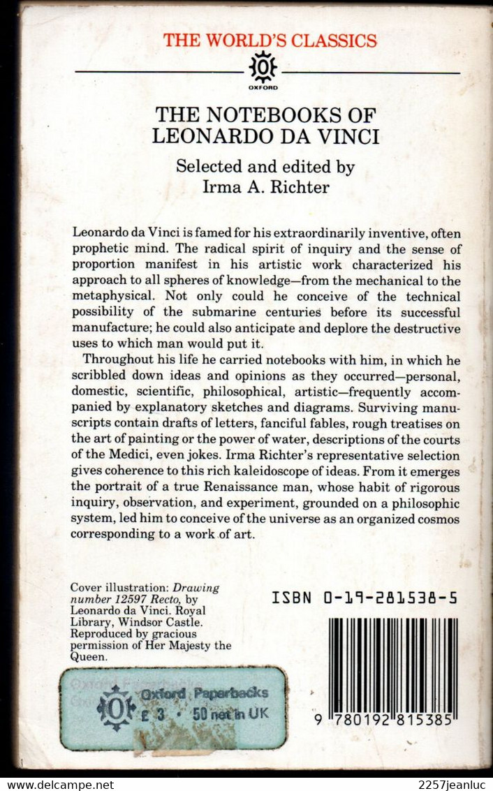 The Notebooks Of Leonardo Da Vinci - The World's Classics 1987 - Cultural