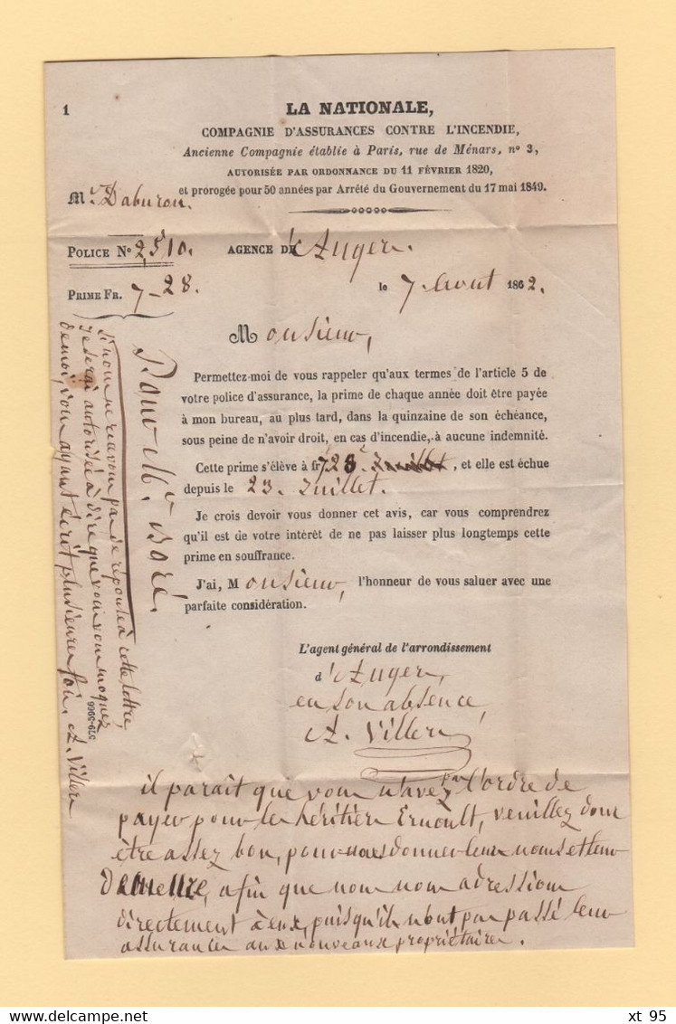 Angers - 47 - Maine Et Loir - Lettre Locale Taxee Timbre 10c - 7 Aout 1862 - 1859-1959 Lettres & Documents