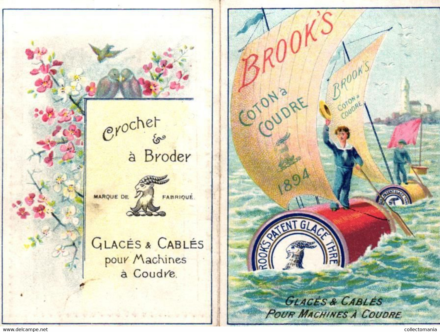 1 Calendrier 1894  BROOK's Coton à Coudre Crochet à Broder Marque JBB De Fabrique - Formato Piccolo : ...-1900