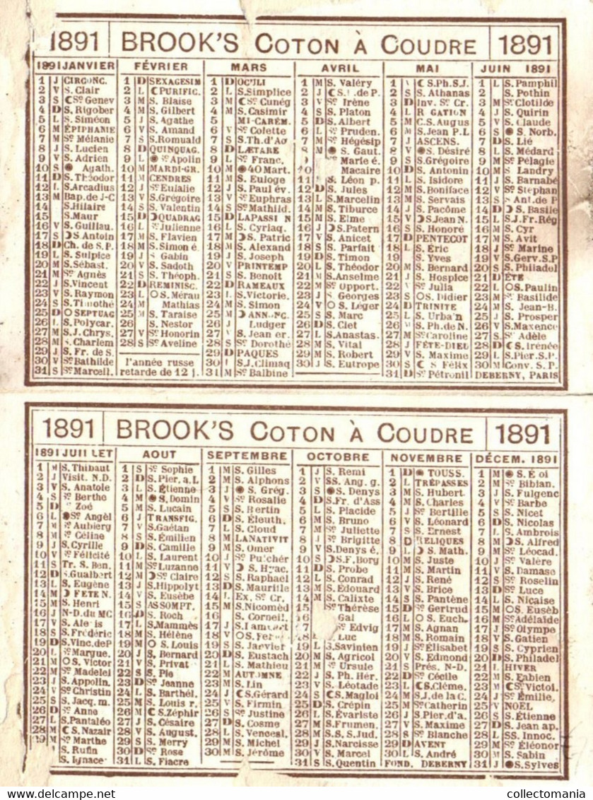 1 Calendrier 1894  BROOK's Coton à Coudre Crochet à Broder Marque JBB De Fabrique - Small : ...-1900