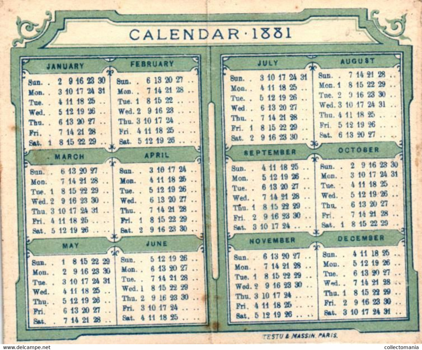 1 Calendrier 1881  BROOK's Coton à Coudre Crochet à Broder Marque JBB De Fabrique - Petit Format : ...-1900