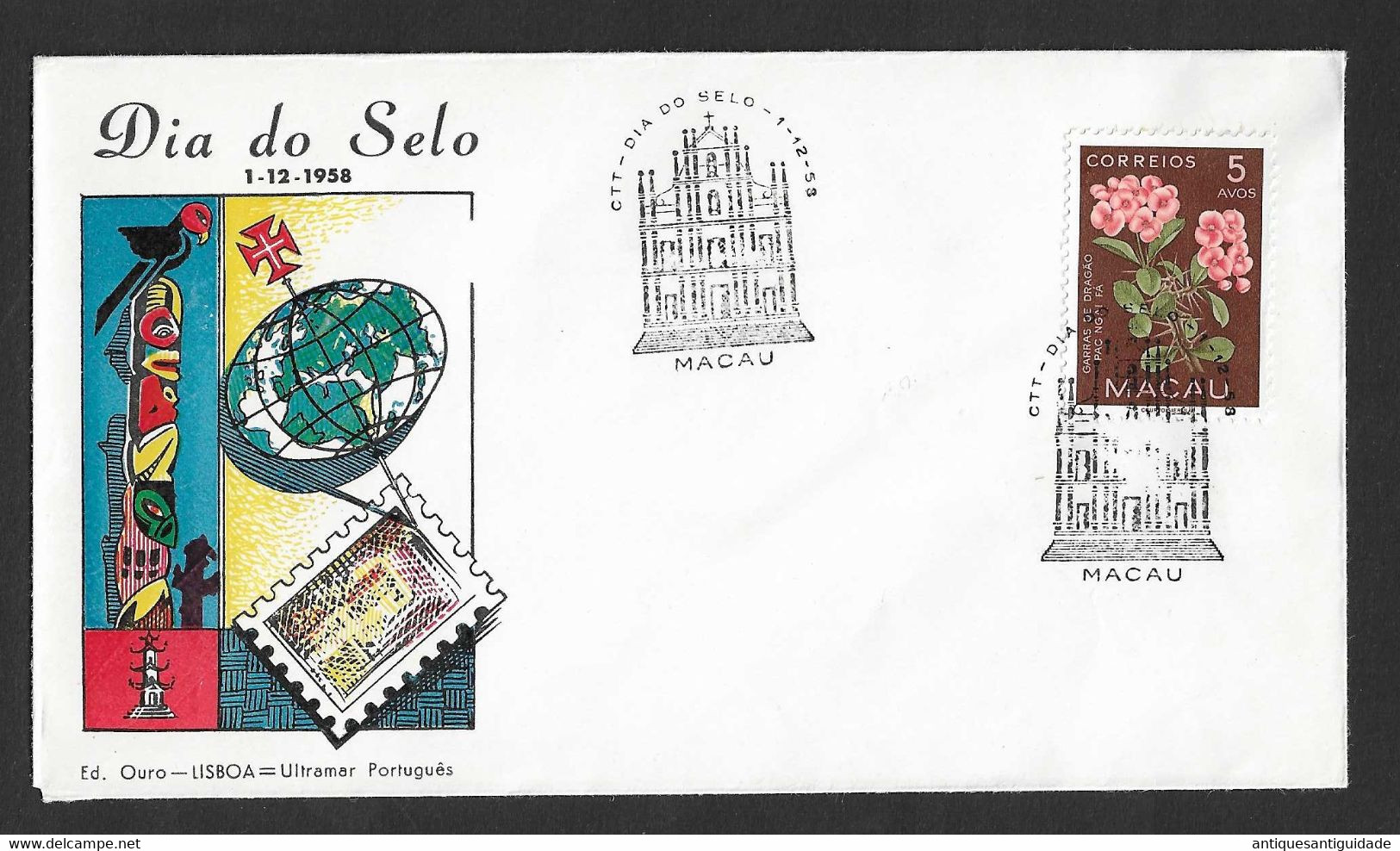 1958 FDC Macau - Stamp Day - Gold Edition - Lisbon = Portuguese UltraMar - FDC