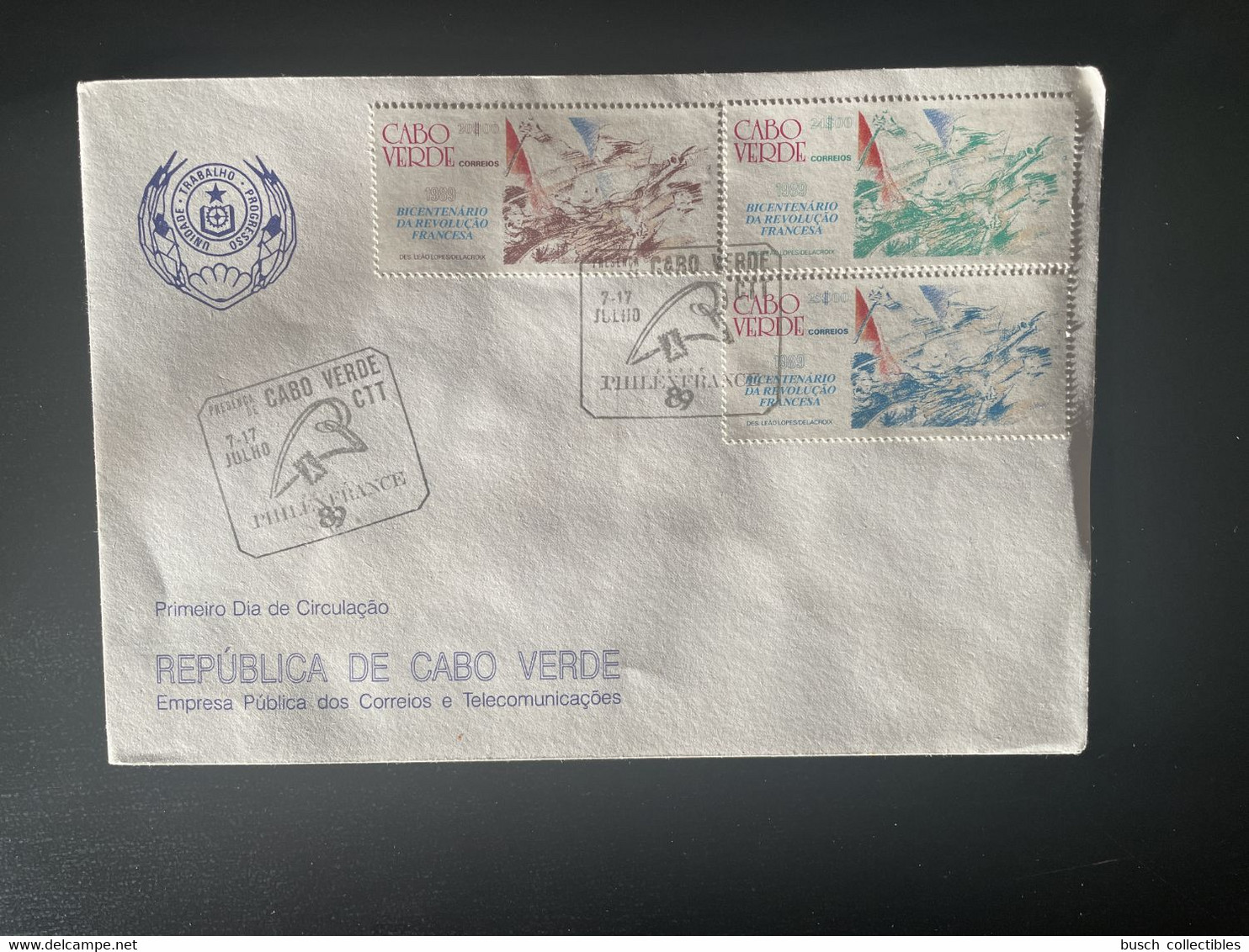 Cape Verde Cabo Verde 1989 Mi. 560 - 562 FDC PhilexFrance Delacroix French Revolution Française 1789 - Filatelistische Tentoonstellingen