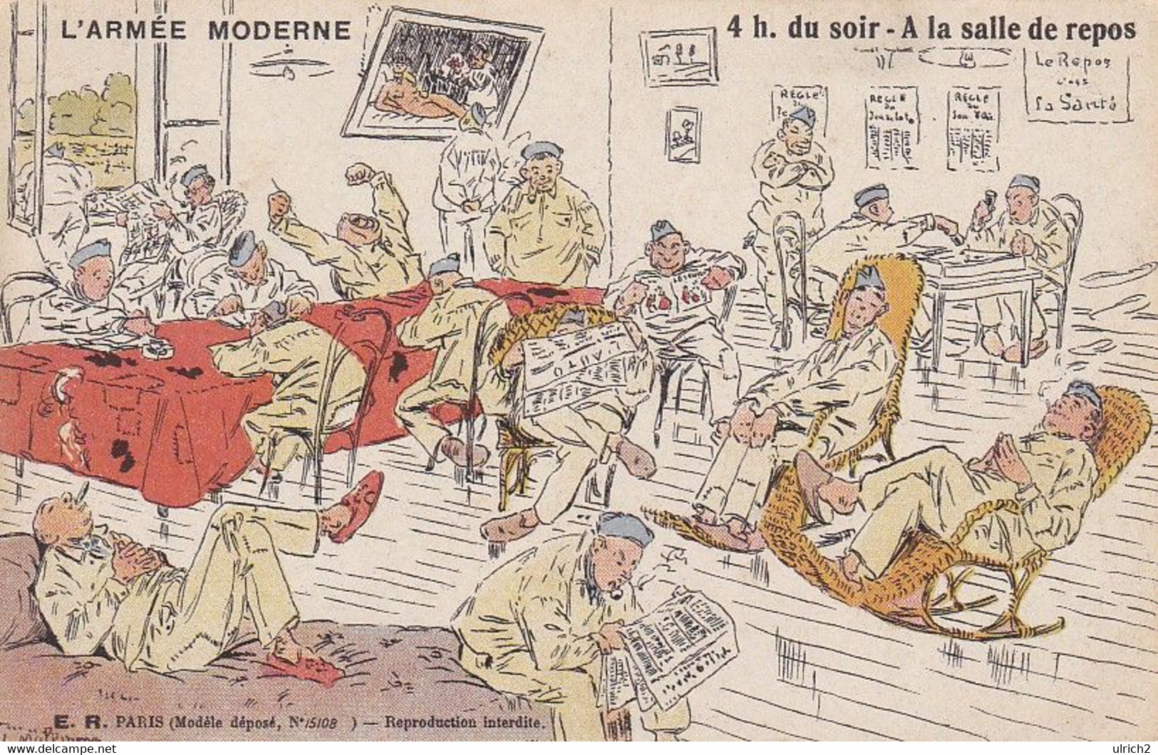 AK L'armee Moderne - 4h Du Soir - Salle De Repos - Humor - 1910 (55578) - Humoristiques