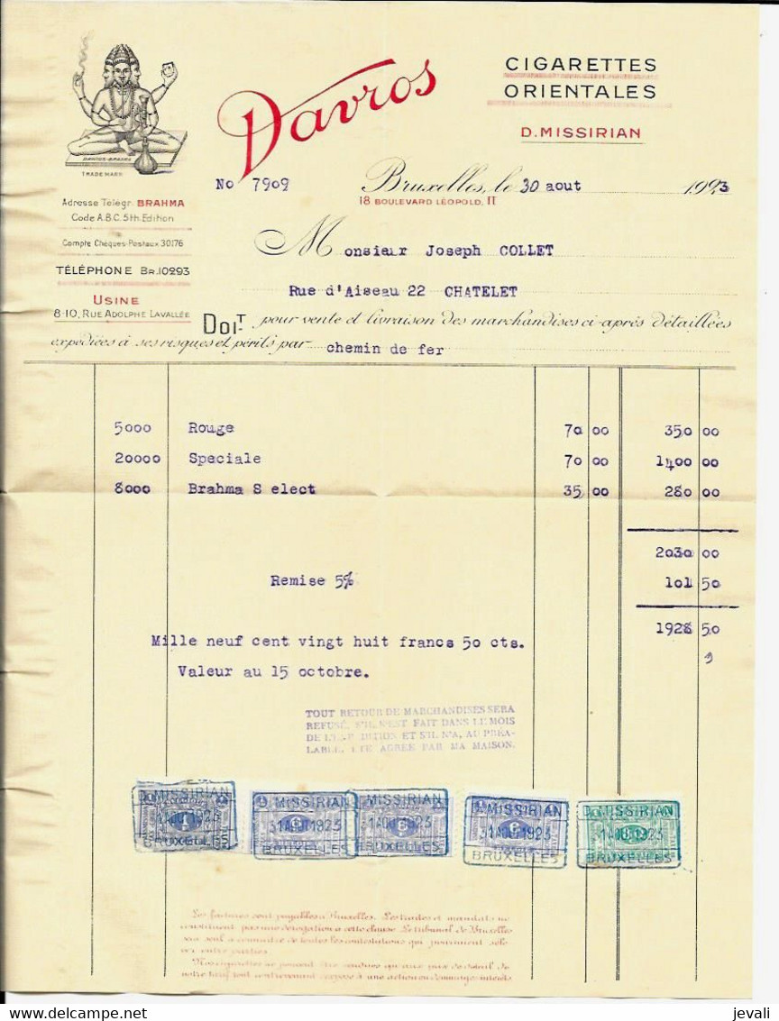 BRUXELLES  D. Missirian ( Cigarettes DAVROS )      1923 - Landwirtschaft