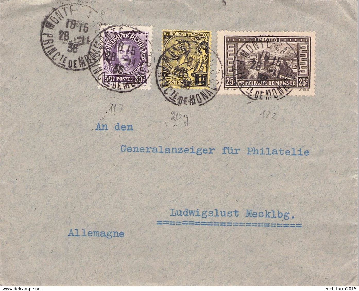 MONACO - LETTRE 1936 > LUDWIGSLUST/DE / QE 123 - Lettres & Documents