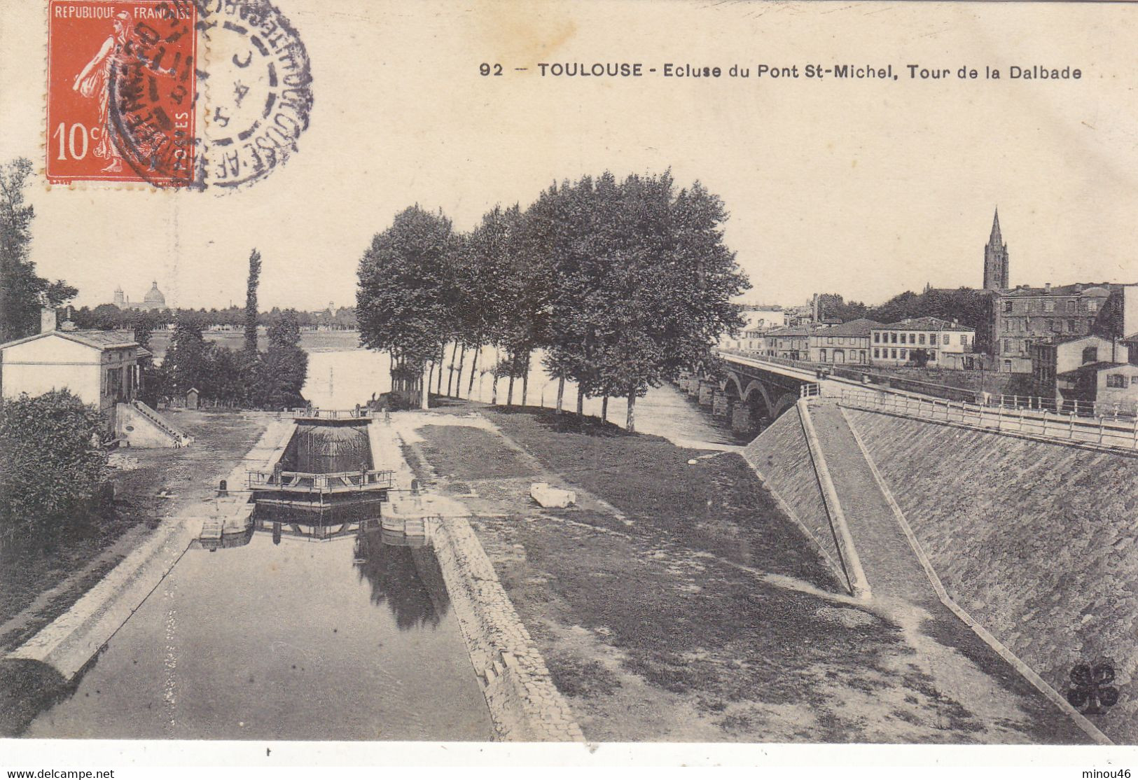 TOULOUSE: T.RARE CPA DE 1907. ECLUSE DU PONT ST.MICHEL ET TOUR DE LA DALBADE.ETAT. TRES CORRECT.A SAISIR - Toulouse