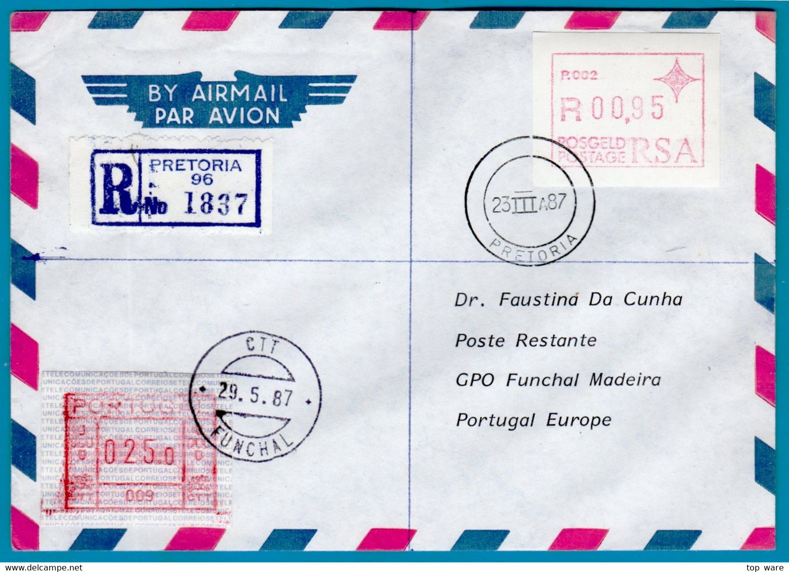 Süd Afrika / South Africa / RSA Pretoria ATM P.002 R-Letter Poste Restante / Portugal $25 Frama 009 / Automatenmarken - Automatenmarken (Frama)