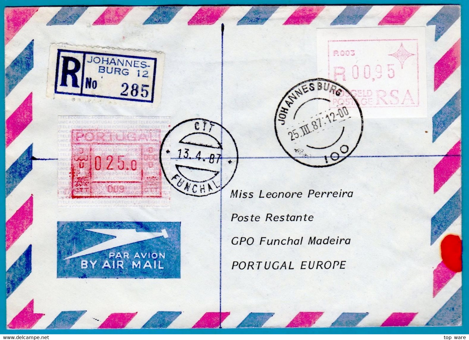 Süd Afrika / South Africa / RSA Johannesburg ATM P.003 R-Letter Poste Restante / Portugal $25 Frama 009  Automatenmarken - Automatenmarken (Frama)