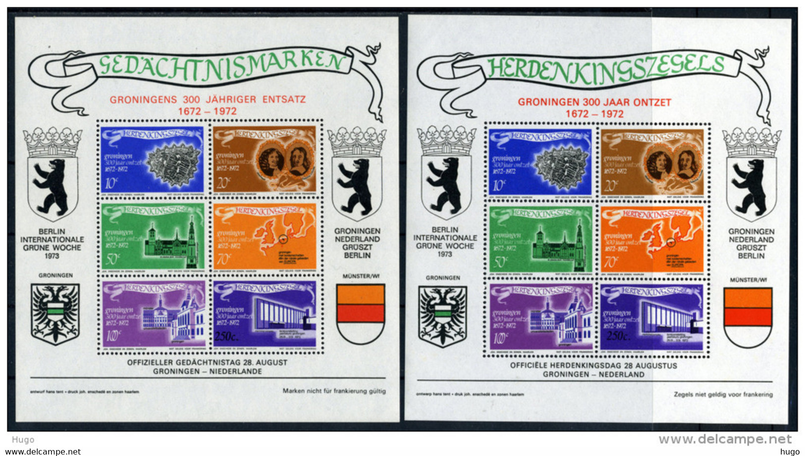 NEDERLAND 1972 MNH** Herdenkingszegels Groningen 300 Jaar Ontzet (NL En D Tekst) - Otros & Sin Clasificación