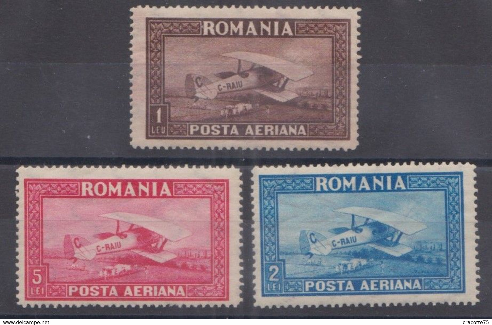 ROUMANIE - N°PA  1/3** - BIPLAN SPAD. S 33 - Filigrane : Ondulation Verticale. - Unused Stamps