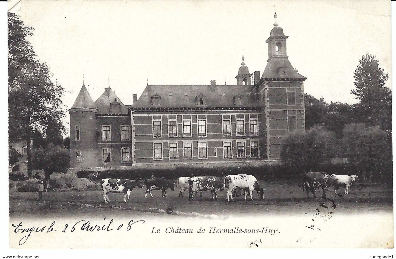 HERMALLE SOUS HUY ( Près D' ENGIS ) : Le Château (vaches à L'avant Plan) - Circulée En 1908 - 2 Scans - Engis