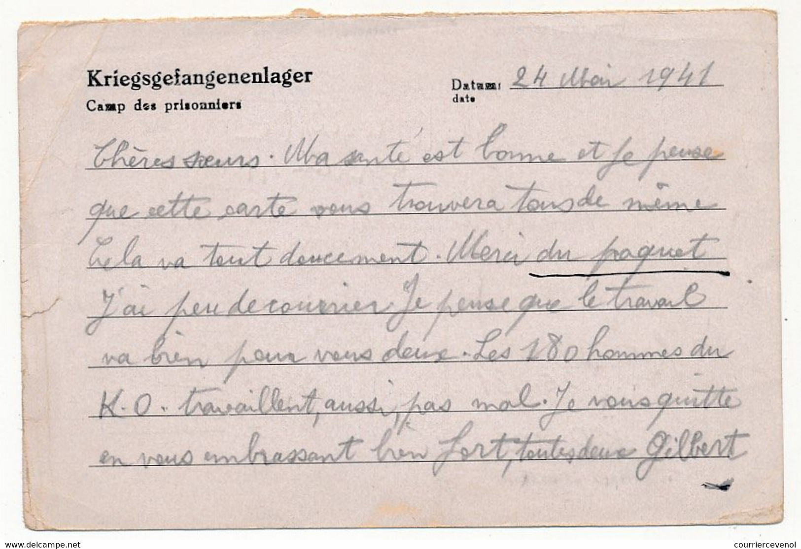 KRIEGSGEFANGENENPOST - Carte Postale Provenant Du Stalag XIIA - Censeur 14b - 1941 - Prisonnier Français - Guerre De 1939-45