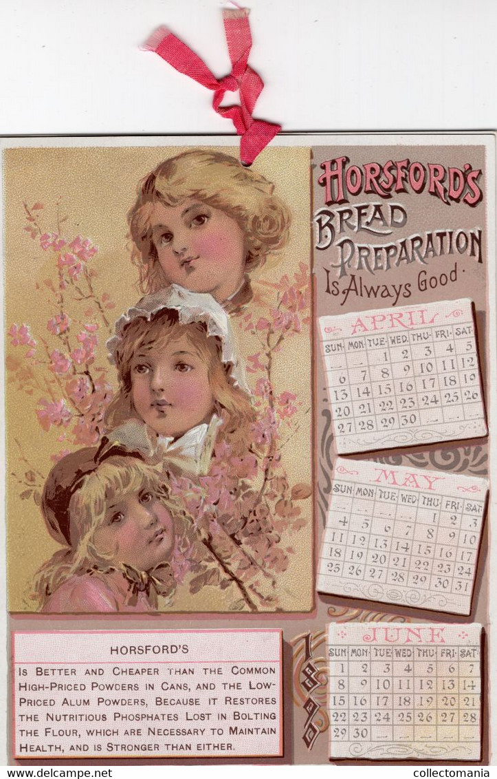 1  Calendar 1890 Horsford's Bread Preparation Lith. Knapp & C° - Grossformat : ...-1900