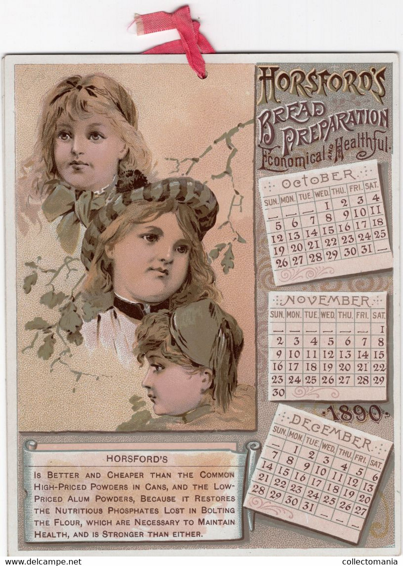 1  Calendar 1890 Horsford's Bread Preparation Lith. Knapp & C° - Formato Grande : ...-1900