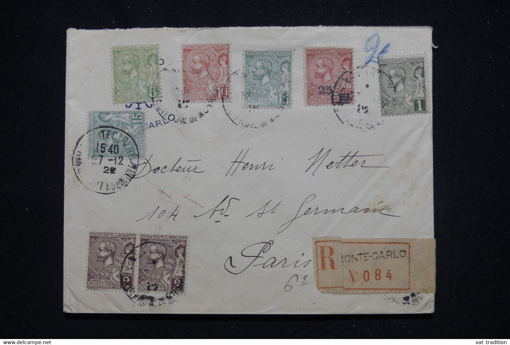 MONACO - Enveloppe En Recommandé Pour Paris En 1922, Affranchissement Varié  - L 94811 - Cartas & Documentos