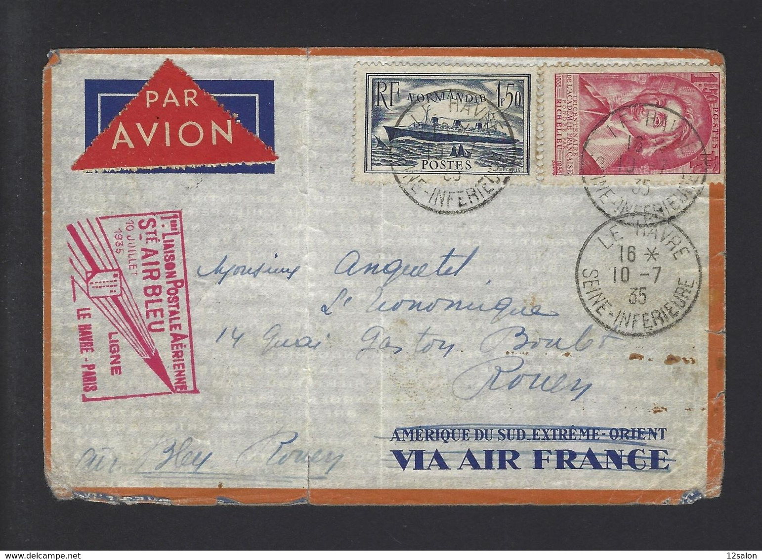 FRANCE 1ER LIAISON AIR BLEU 1935 - Airplanes