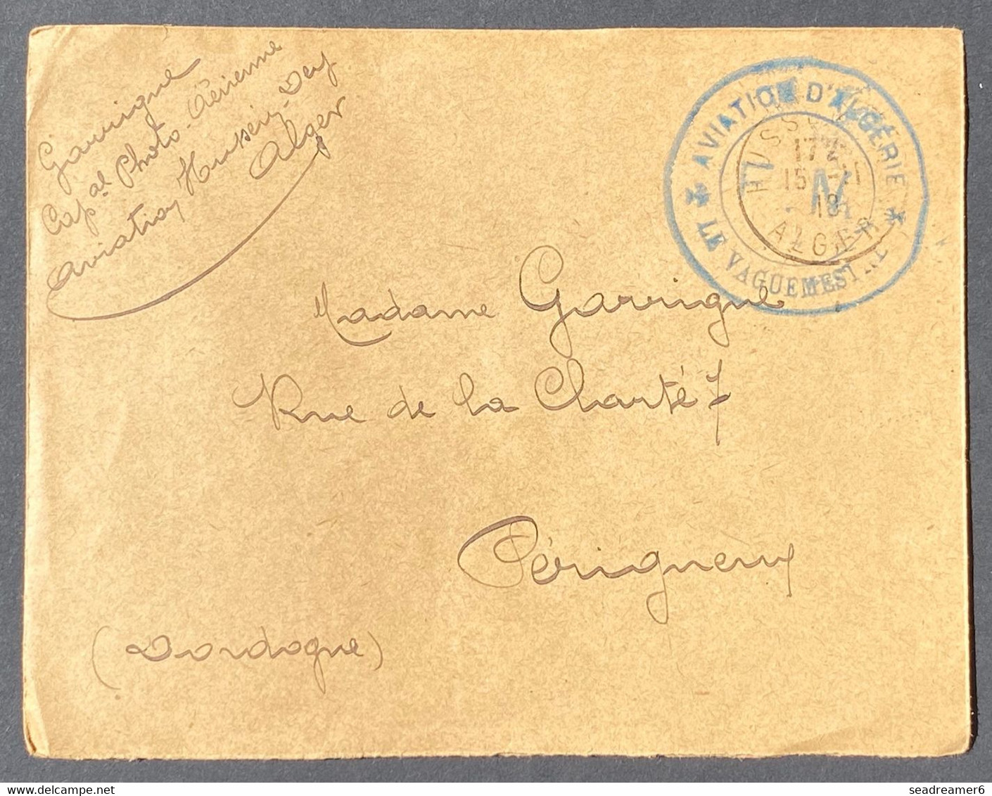 ALGERIE Lettre D'HUSSEIM DEY ALGER Régiment De Photos AERIENNES EN FM DU 15/8/1918  + Cachet Aviation D'Algérie RR - Airmail