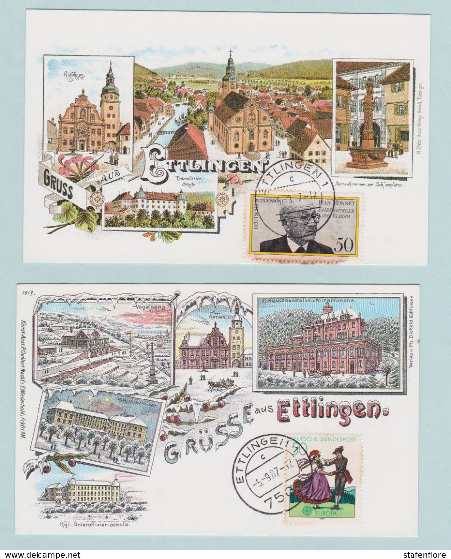 Lot Mooie Postkaarten Van ETTLINGEN In Het Zwarte Woud, Ettlingen Baden, Met Speciale Afstempeling - Ettlingen