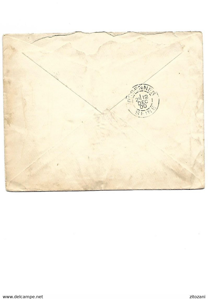 B100 Enveloppe PARIS DEPART MOUCHON Oblitéré 12-12-1900 Pour VINCENNES  SEINE 94 - 1877-1920: Periodo Semi Moderno
