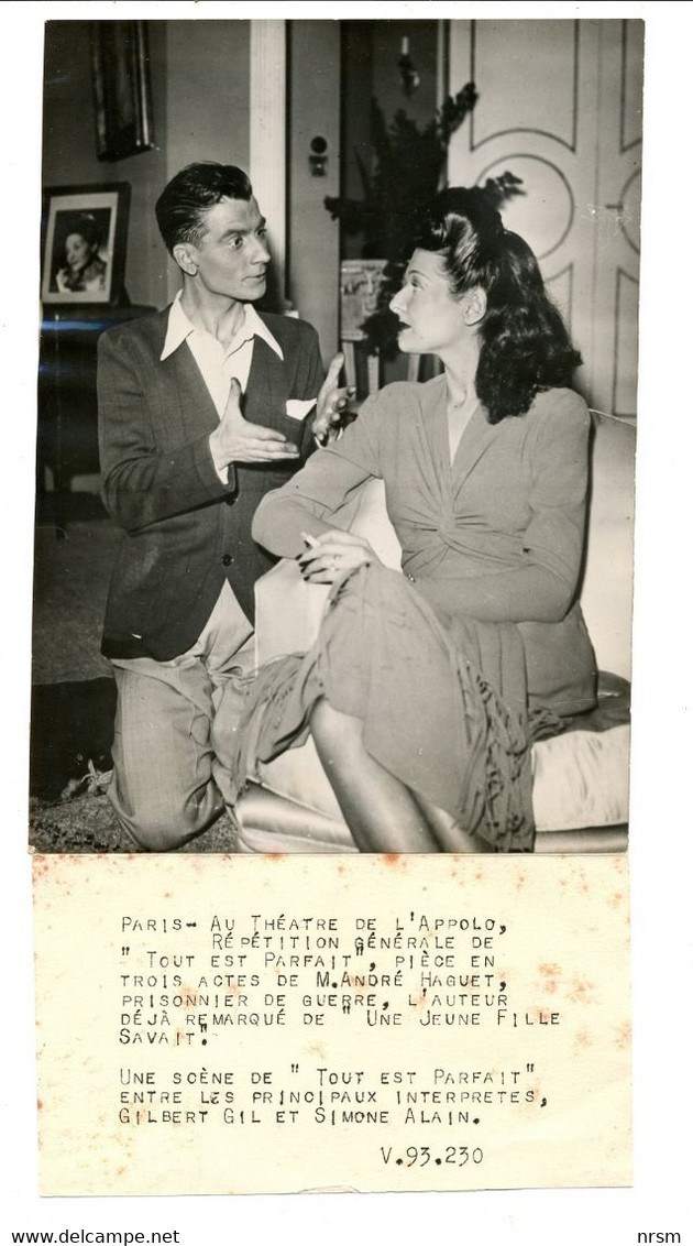 Photo De Théâtre / "Tout Est Parfait" De André Haguet (prisonnier De Guerre) : Gilbert Gil & Simone Alain / Années 1940 - Personalità