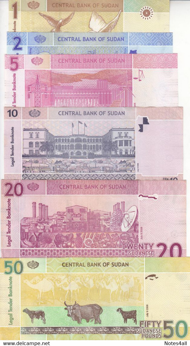 SUDAN 1 2 5 10 20 50 POUNDS 2006 P-64 65 66 67 68 69 EF/XF CRISP SET - Sudan