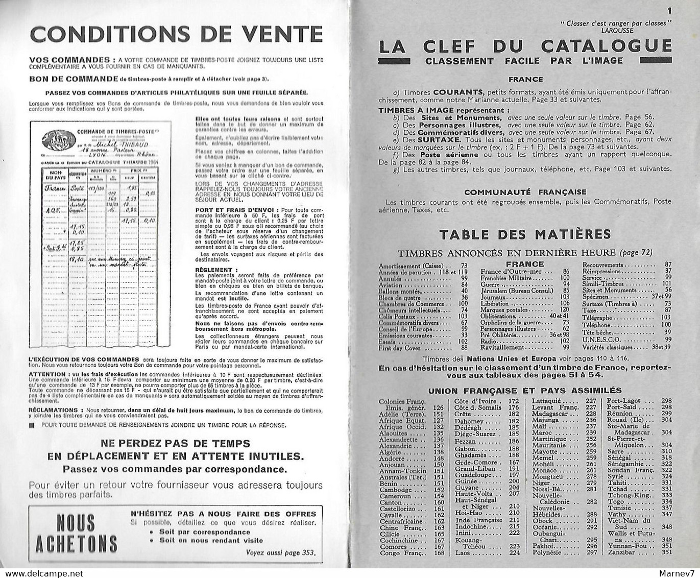 Catalogue THIAUDE 1965 - 50e édition - Cotation De Timbres Poste - France - Union Française Et Pays Assimilés - - Francia