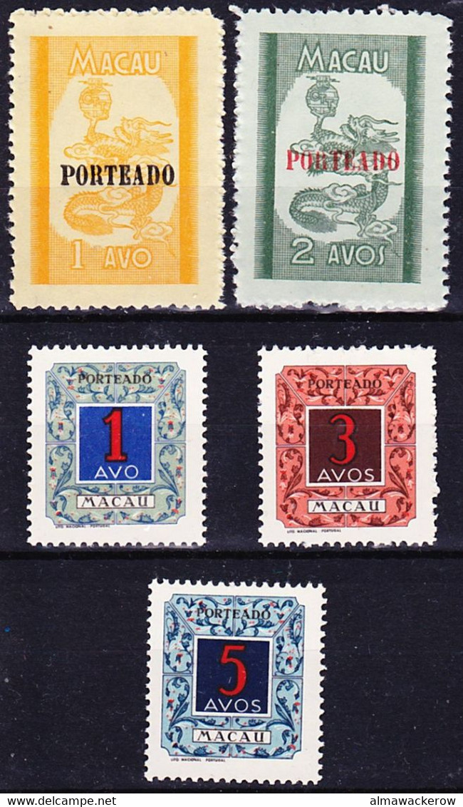 Macau 1951-1952 Poreado Postage Due Stamps MNH ** And MNG (*) As Issued - Portomarken