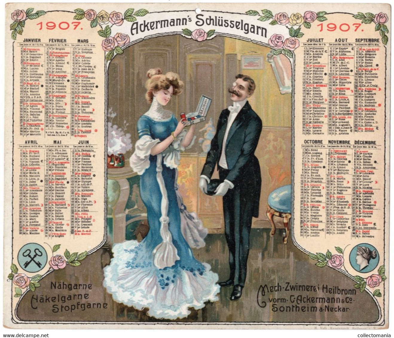 1  Kalender 1907   Ackermann's Schlüsselgarn  Nähgarne Häkelgarne Stopfgarne Sontheim A- Neckar  + Product - Groot Formaat: 1901-20