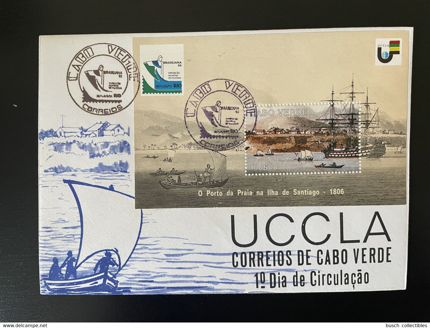 Cape Verde Cabo Verde 1993 Mi. Bl. 23 FDC UCCLA Brasiliana 93 Boot Boat Bateau Ship Schiff - Cape Verde