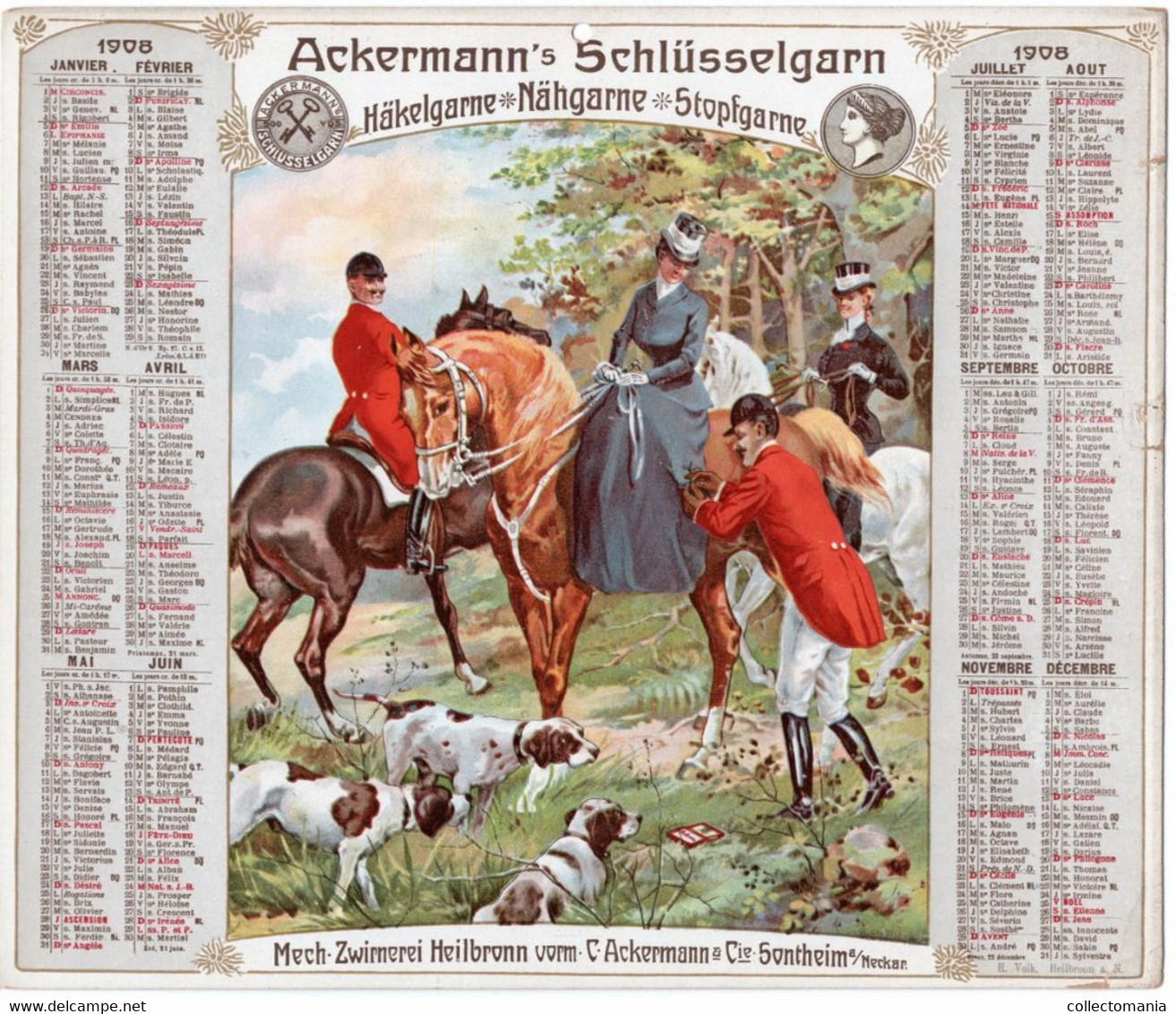 1  Kalender 1908  Ackermann's Schlüsselgarn  Nähgarne Häkelgarne Stopfgarne Sontheim A- Neckar - Grossformat : 1901-20