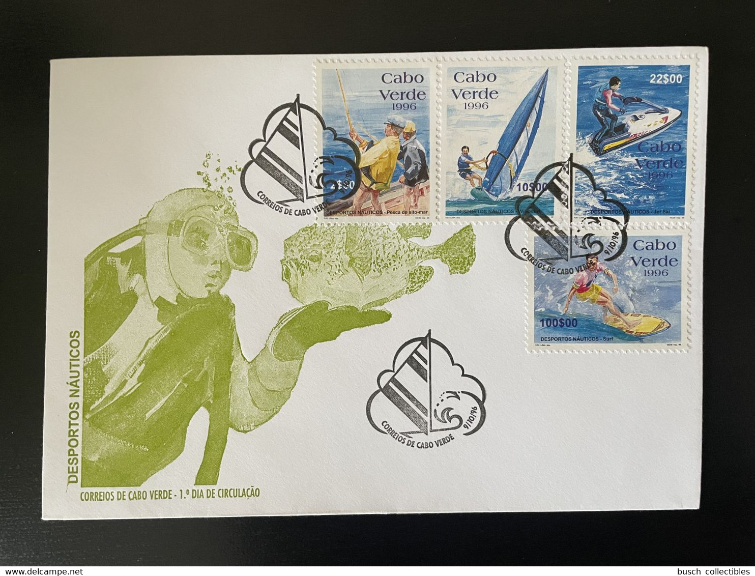 Cape Verde Cabo Verde 1996 Mi. 716 - 719 FDC Desportos Nauticos Wassersport Sports Nautiques Surf Surfing Sailing - Kap Verde