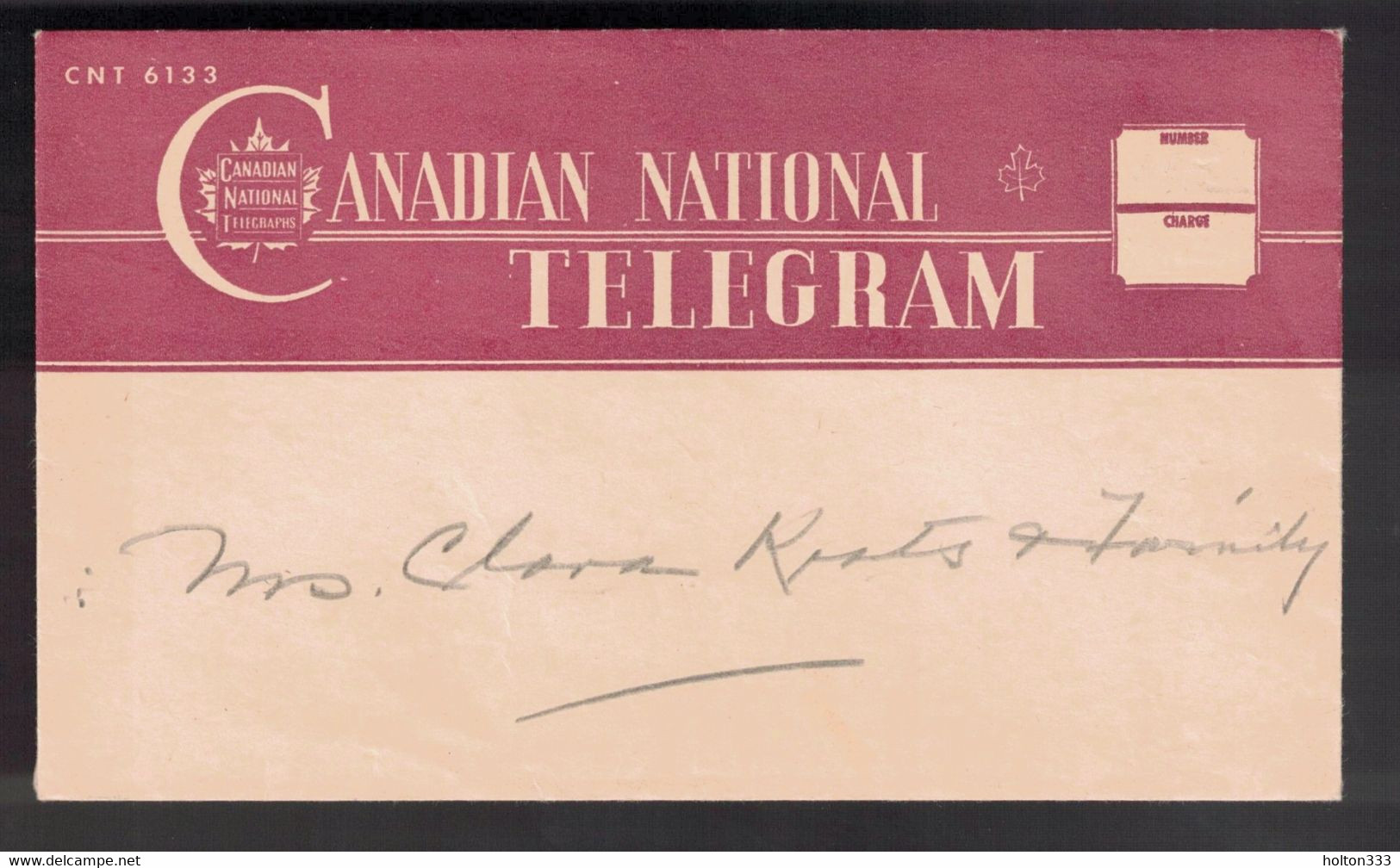 CANADA Canadian National Telegram Cover - Addressed But Not Posted - Histoire Postale