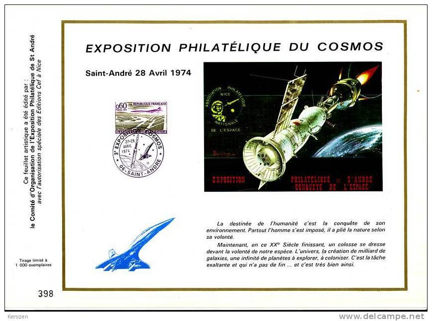 (CEF128) Concorde Feuillet CEF Special Expo Philatelique Cosmos 27/04/74 St Andre - Concorde