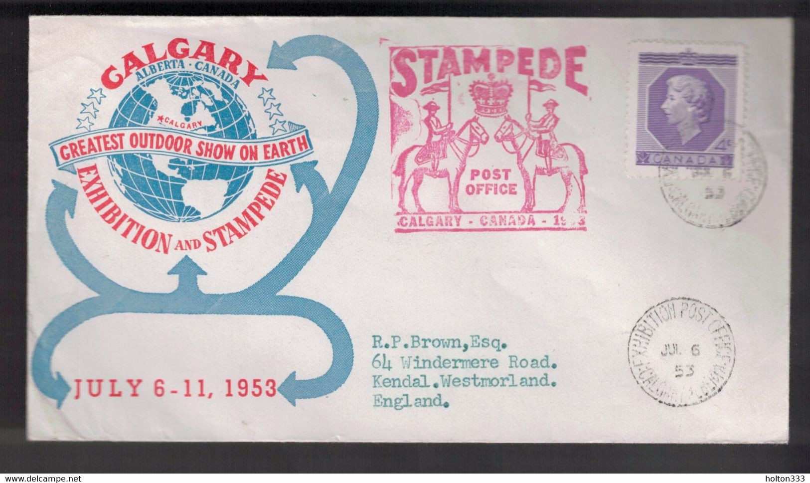 CANADA Scott # 330 On Calgary Stampede Cover - Event Post Office Cancels - HerdenkingsOmslagen