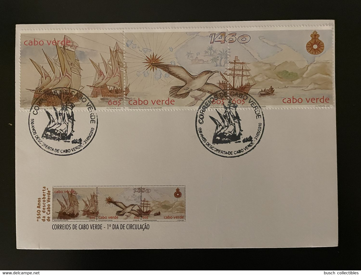 Cape Verde Cabo Verde 2010 Mi. 955 - 957 FDC Descoberta Entdeckung Discovery Découverte Bateau Ship Oiseau Bird Vogel - Mouettes