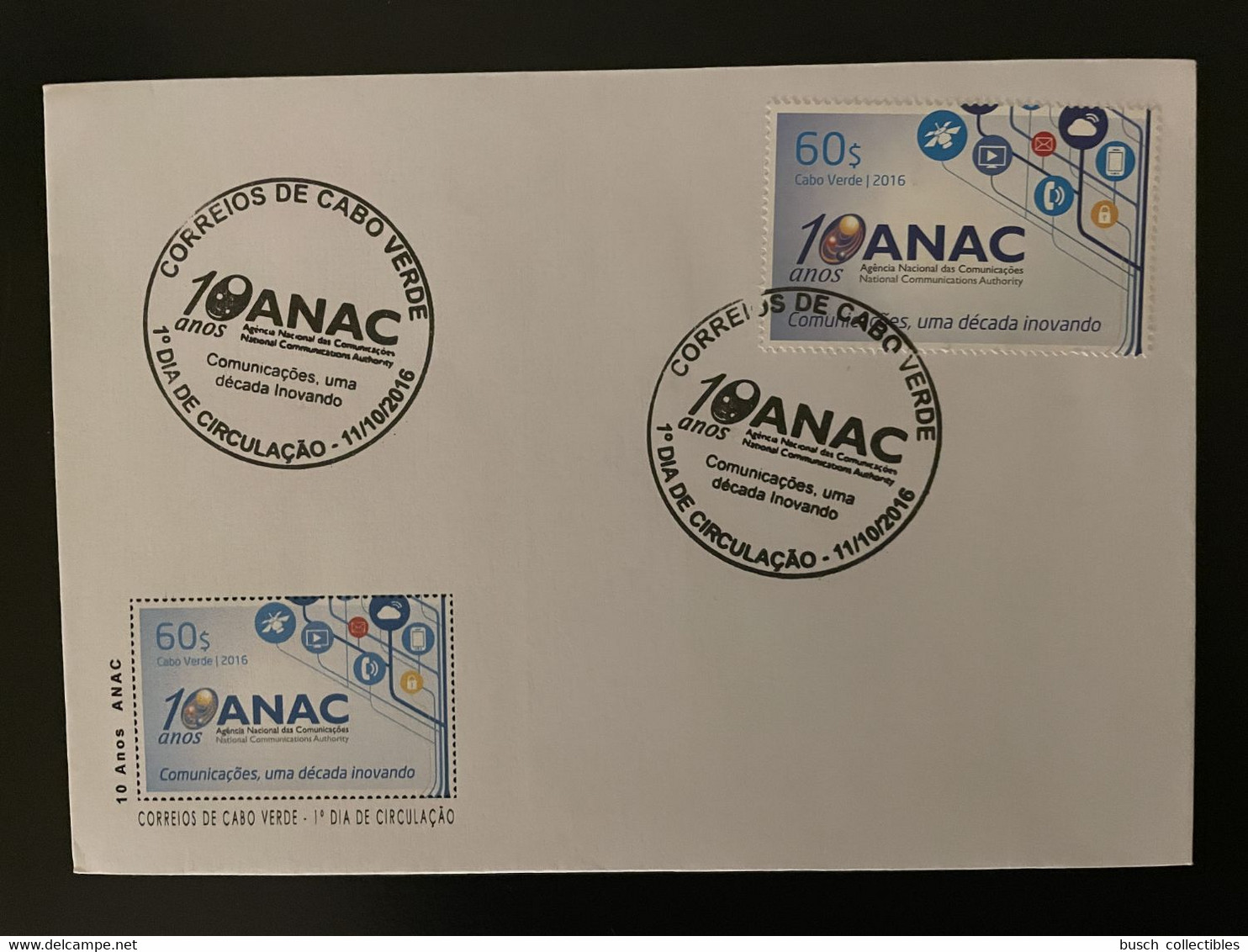 Cape Kap Verde Cabo Verde 2016 Mi. 1048 FDC 10 Anos ANAC Comunicaçoes Communication Authority Kommunikation Communicatio - Cape Verde